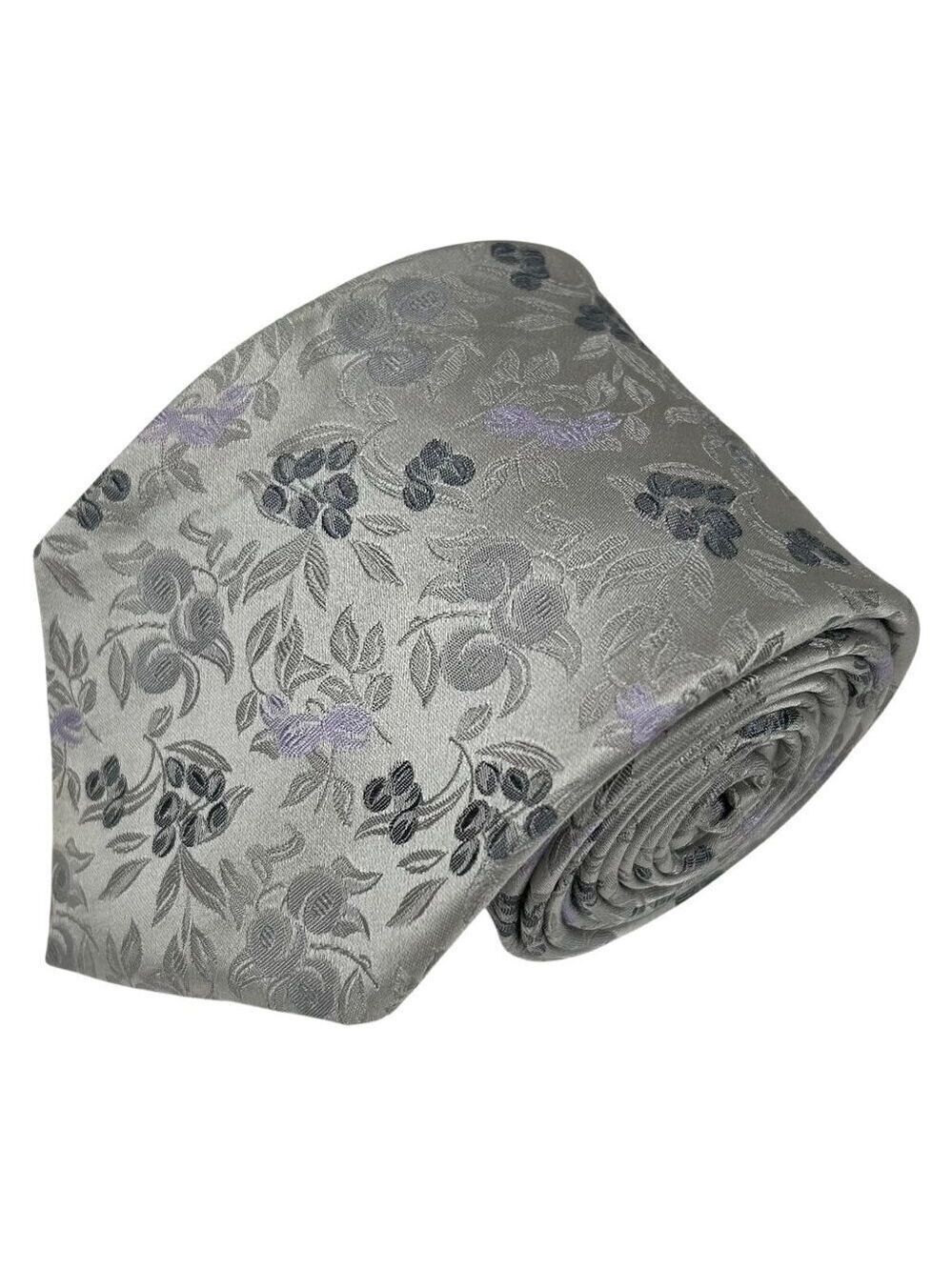 Paul Fredrick Men's Silver Lavender Floral 100% Silk Necktie Tie